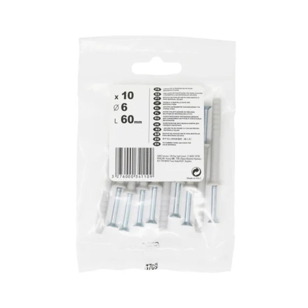 Standers Hammer-In Plugs With Screws 6 X 60Mm - 10 Pieces