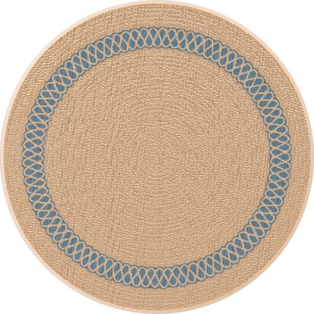 Inspire Shiva Round Rug 120cm - Beige/ Blue