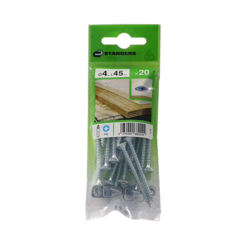 Standers Chipboard Screws Flat Countersunk PZ 4 X 45mm - 20 Pieces