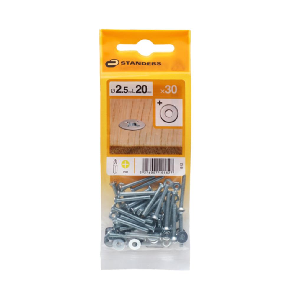 Standers Steel Screw with Washer and Nut 2.5 x 20mm - 30 Pieces