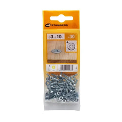 Standers Steel Screw with Washer and Nut 3 x 10mm - 30 Pieces