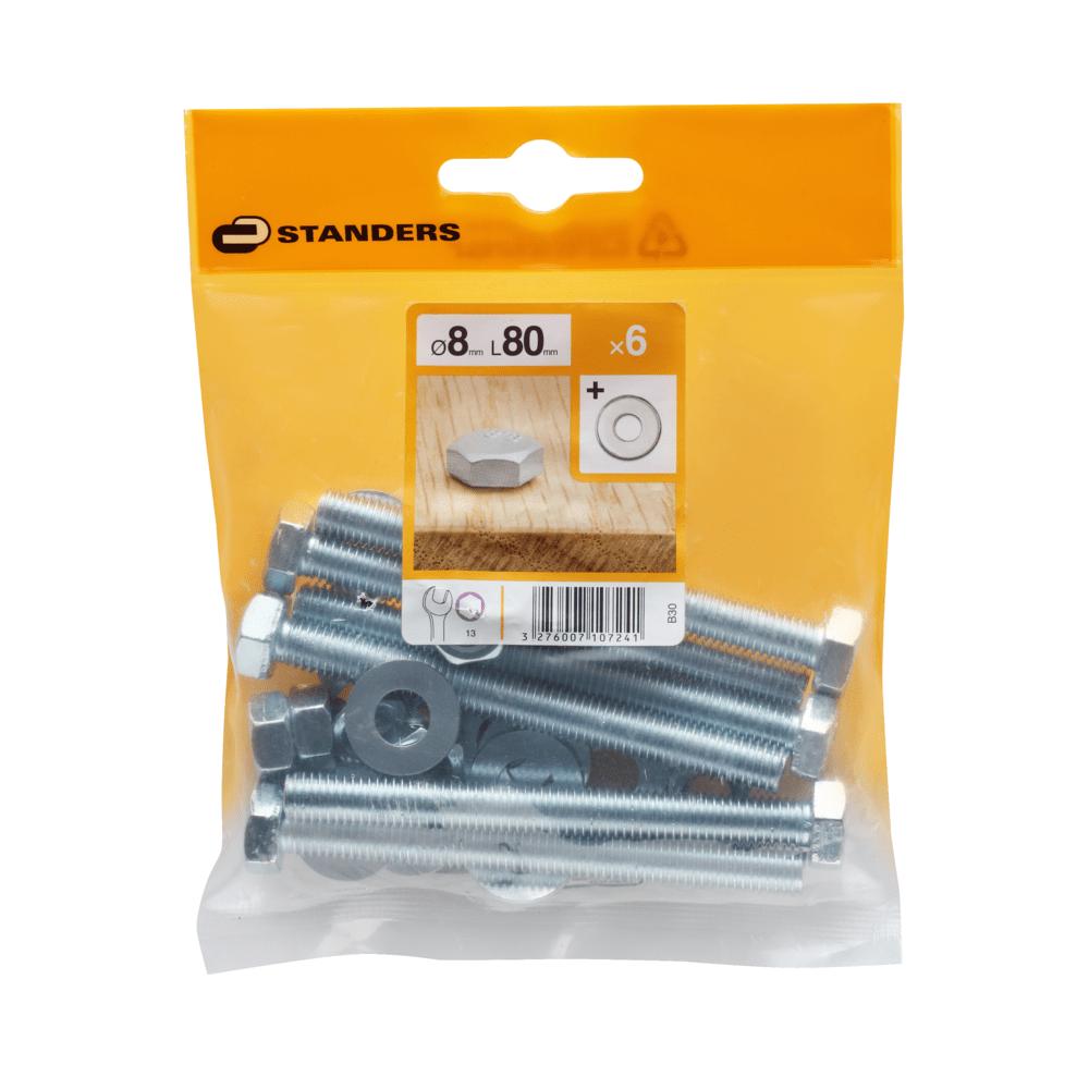 Standers B30 Hex Screw, Nut And 2 Washers Steel 8.8 WZP+CR3 8X80 6pc