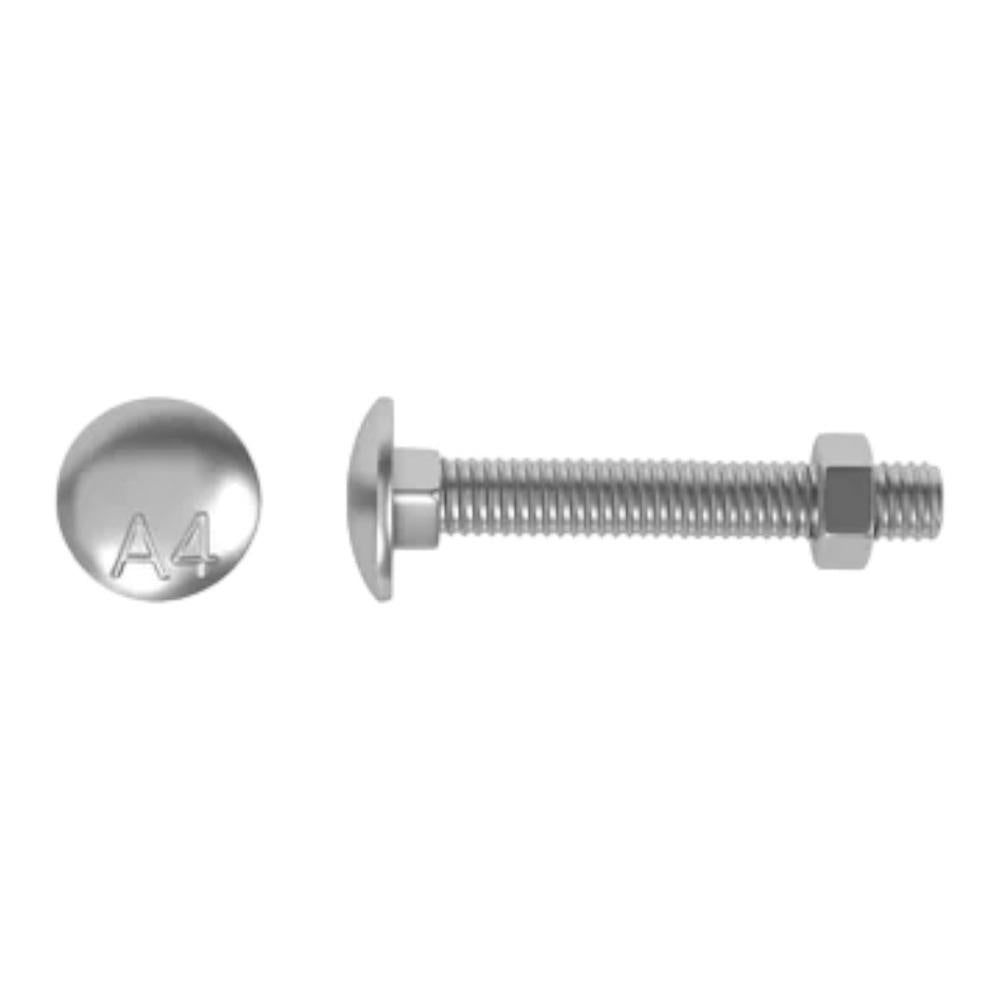 Carriage Bolt And Nut Stainless Steel A4, M6X50mm, Polybag