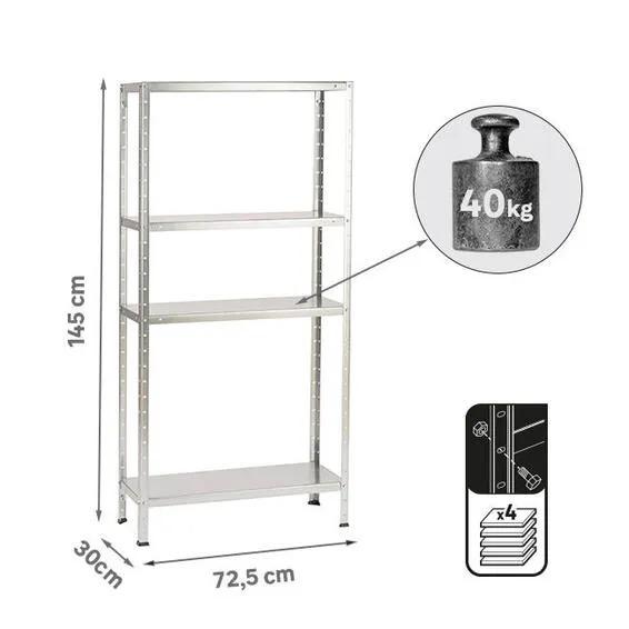 Metal Shelf 145X72,5X30, 40 Kg, 4 T Galva