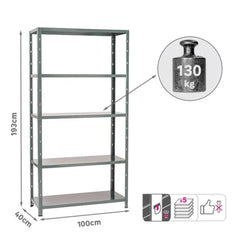 Spaceo Metal Shelf 193X100X40, 130 Kg, 5 T, Grey