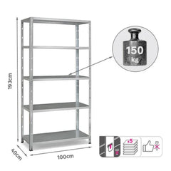 Spaceo Metal Shelf 193X100X40, 150 Kg, 5 T, Galva