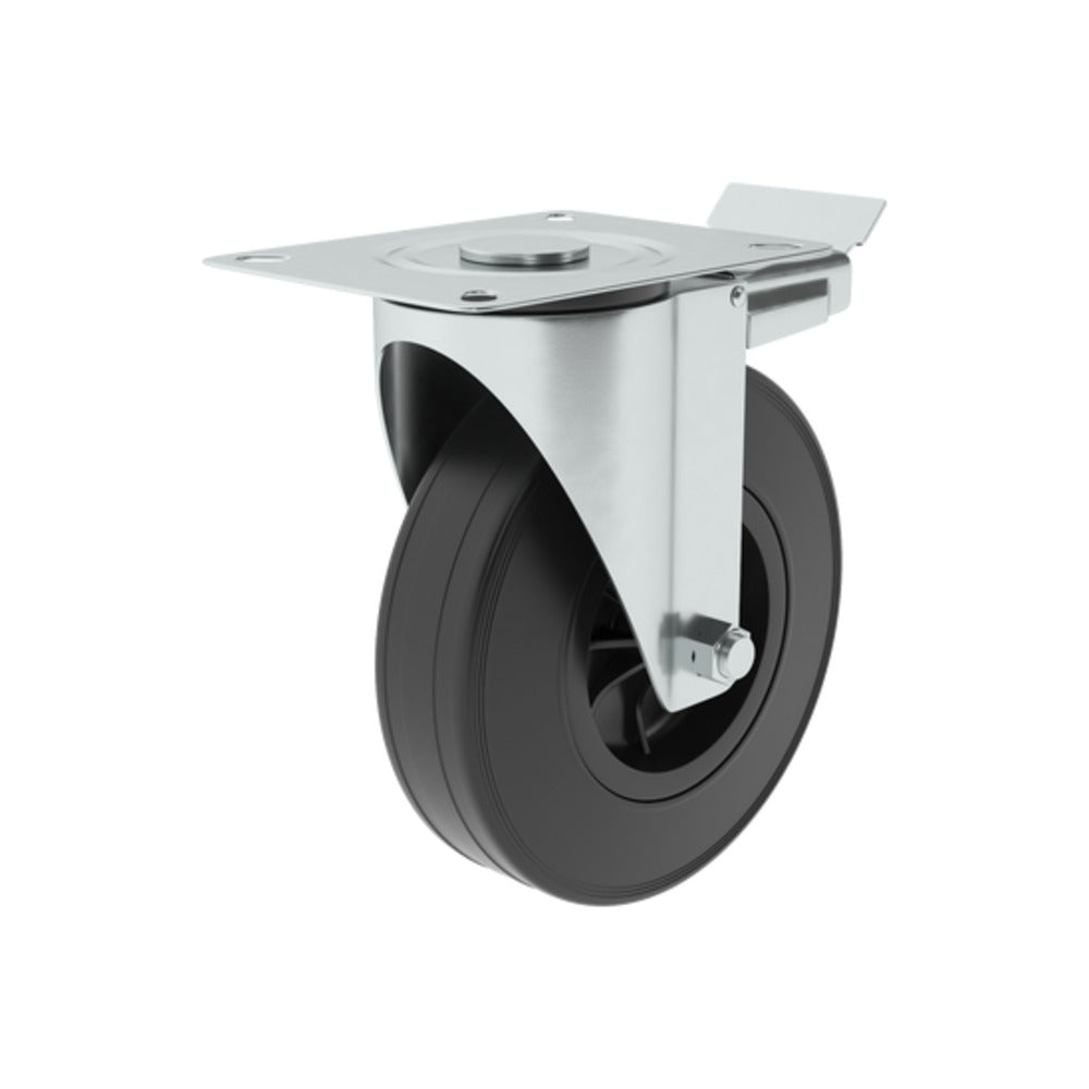 Standers 1 Caster 125Mm 360°, Plate Steel Brake, Indoor/Outdoor Black Wheel