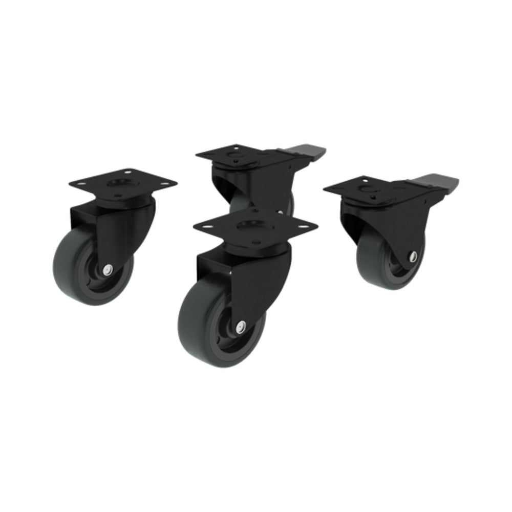 Standers Set 4 Caster 50Mm 360° (2 With Brake) , Plate Anti Slide, Black, 40Kg