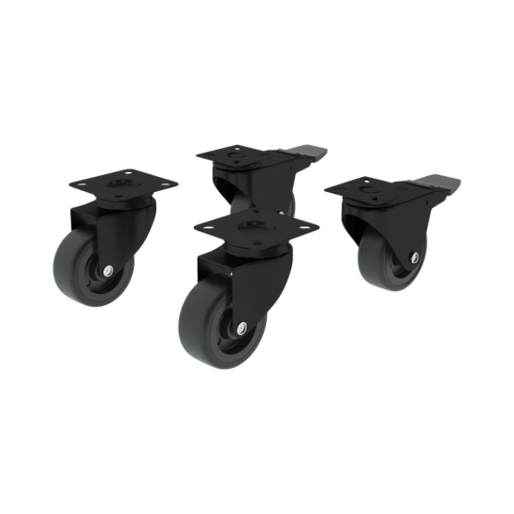 Standers Set 4 Caster 75Mm (2 With Brake), Plate Anti Slide, Black, 60Kg