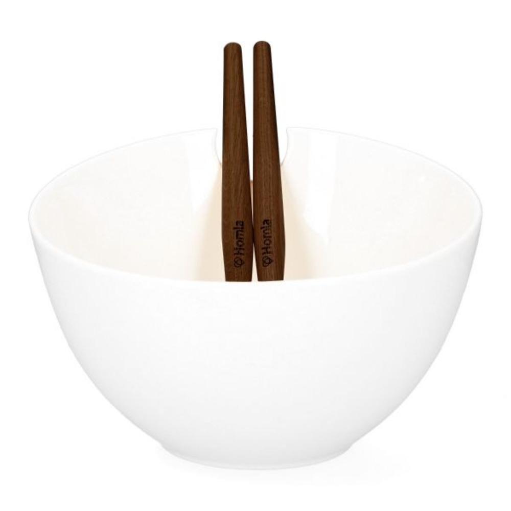 Homla Mooka Salad Bowl with Spoons 24cm - White