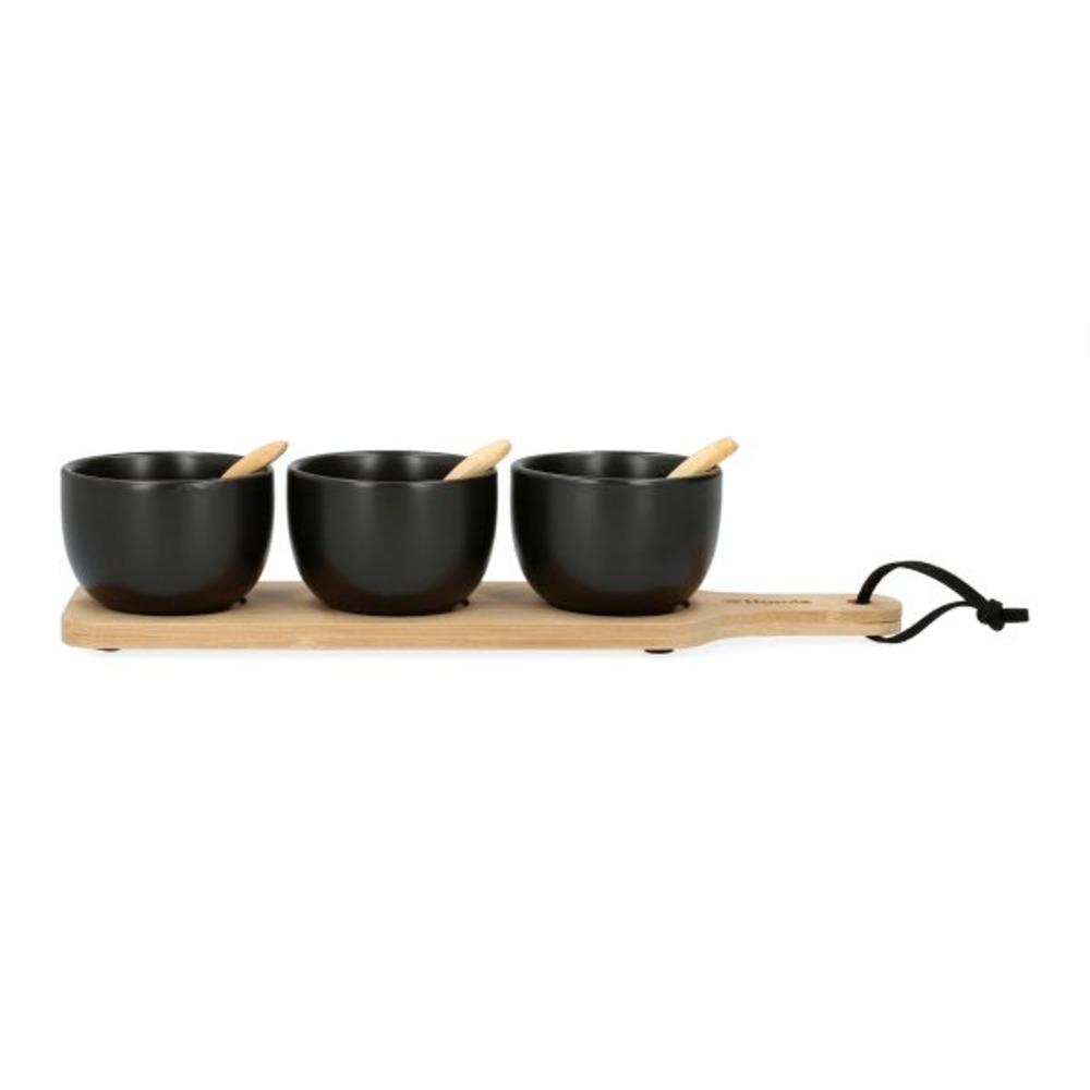 Homla Fincan Wooden Board with Serving Dishes 32 x 7cm - Black