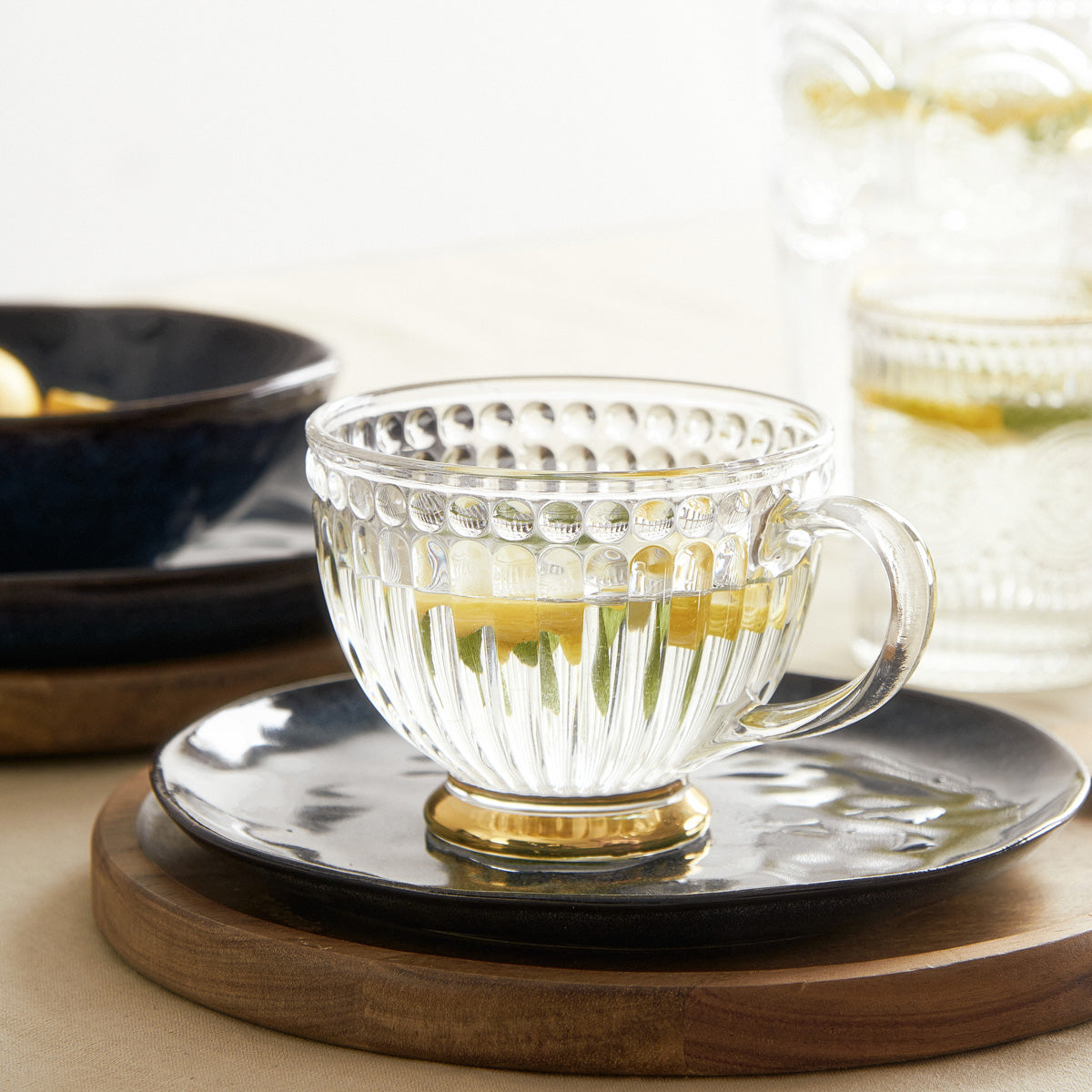 Homla Barrel Glass Cup 360ml - Transparent with Gold Base