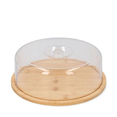 Homla Bambou Cake Tray with Cover 28cm - Natural with Transparent