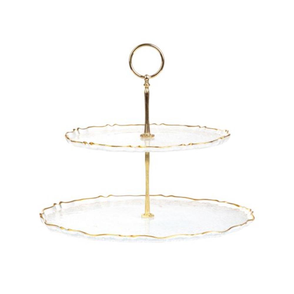 Homla Lisala 2 Tier Cake Stand 21/ 28cm - Transparent with Gold Rim