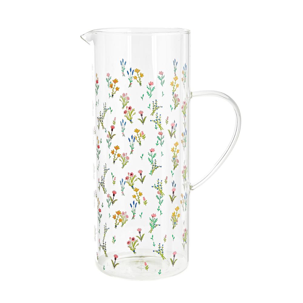 Homla Gardino Jug 1.6L - Transparent with Floral Design
