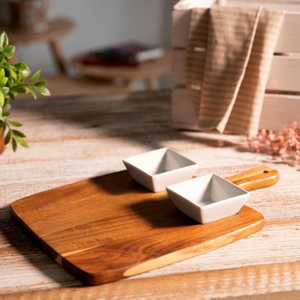 Homla Mooka Serving Tray with 2 Bowls 38.5 x 26cm - Natural