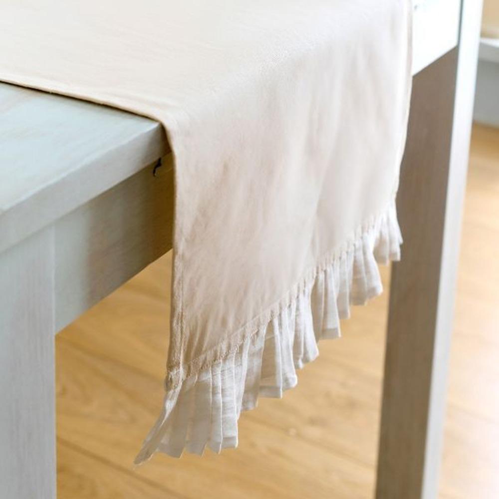 Homla Linela Table Runner with Cotton Ruffle 40 x 160cm - Beige