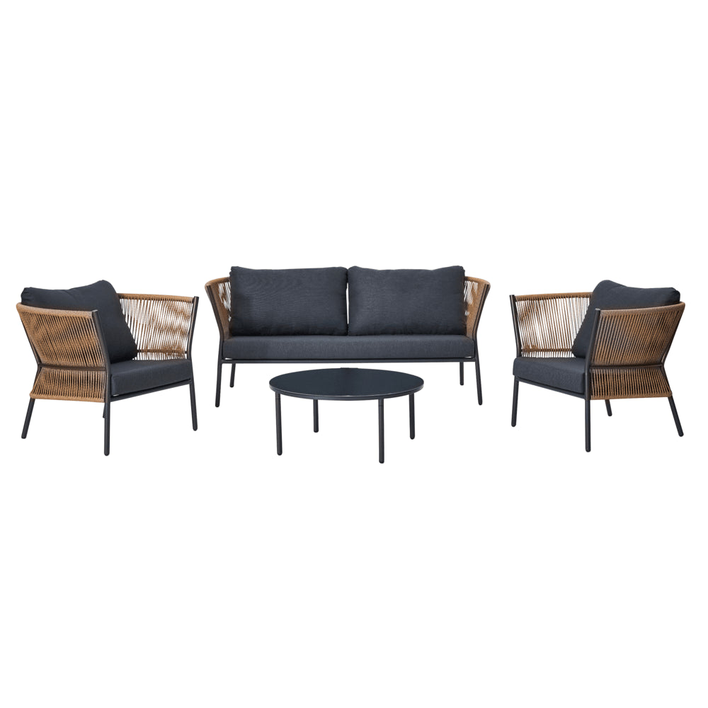 Fuji Sofa Set For 4 Persons - Steel Wicker Dark Grey,