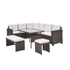 Ontario Corner Sofa Set For 9 Persons - Steel Wicker Brown