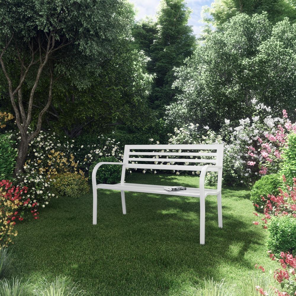 Garden Steel Bench White 128cm