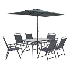 Doma Dining Set With 6 Armchairs and Center Umbrella 150x80cm Dark Grey