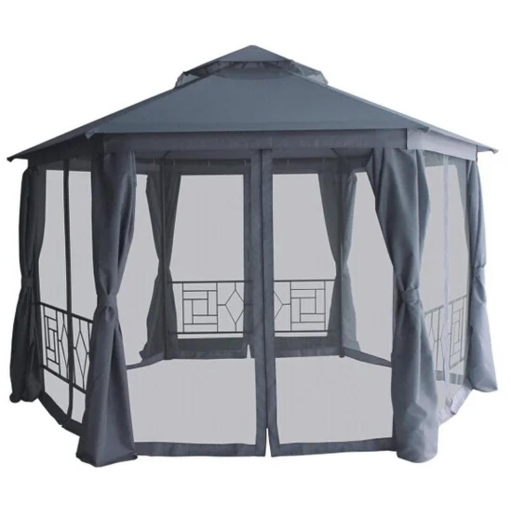 Naterial Gazebo With Double Roof, Sidewalls + Nets 2x2x2xH2.75m - D3.1cm Grey