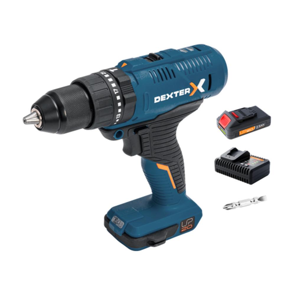 Dexter     20V Cordless Impact Drill+2 Batteries 20V 2.5Ah+1 Charger 3Amp,