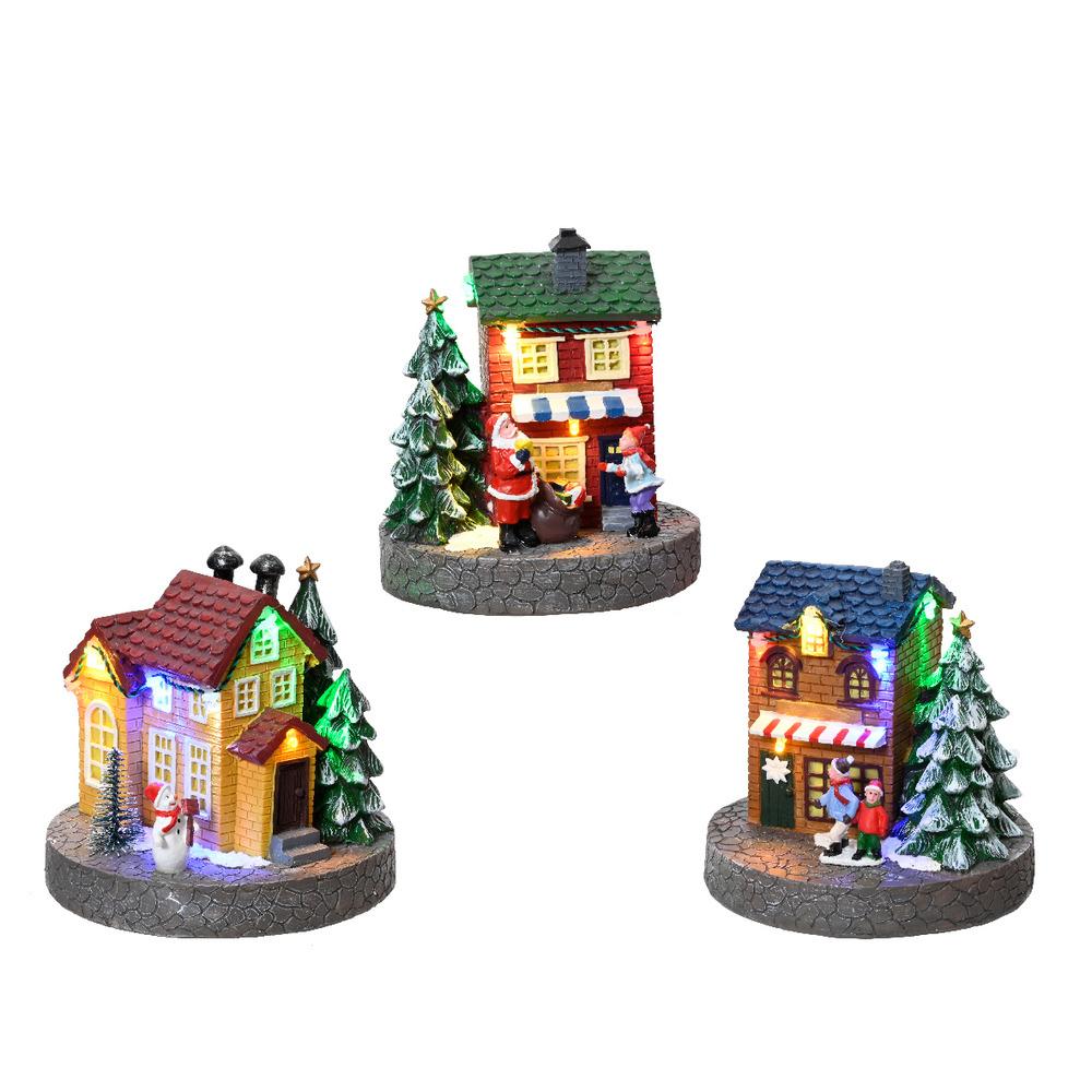 Lumineo BO Led Polyresin House 12 x 13cm - 3 Assorted