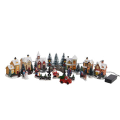 Lumineo BO Polyresin Village Figurine Set of 12 Pieces - Houses and People