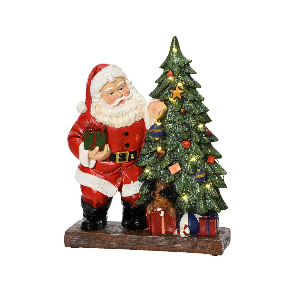 Lumineo BO Micro-Led Polyresin Santa and Tree 23 x 30cm