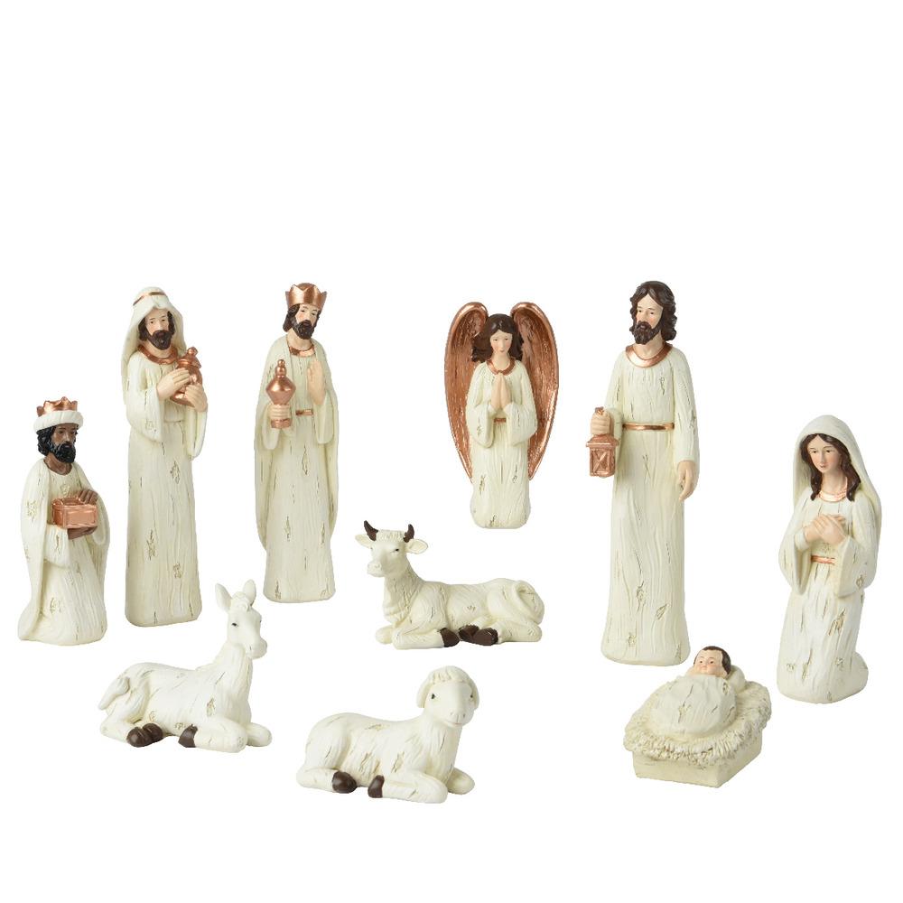 Polyresin Nativity Set of 10 Pieces 25cm  - White