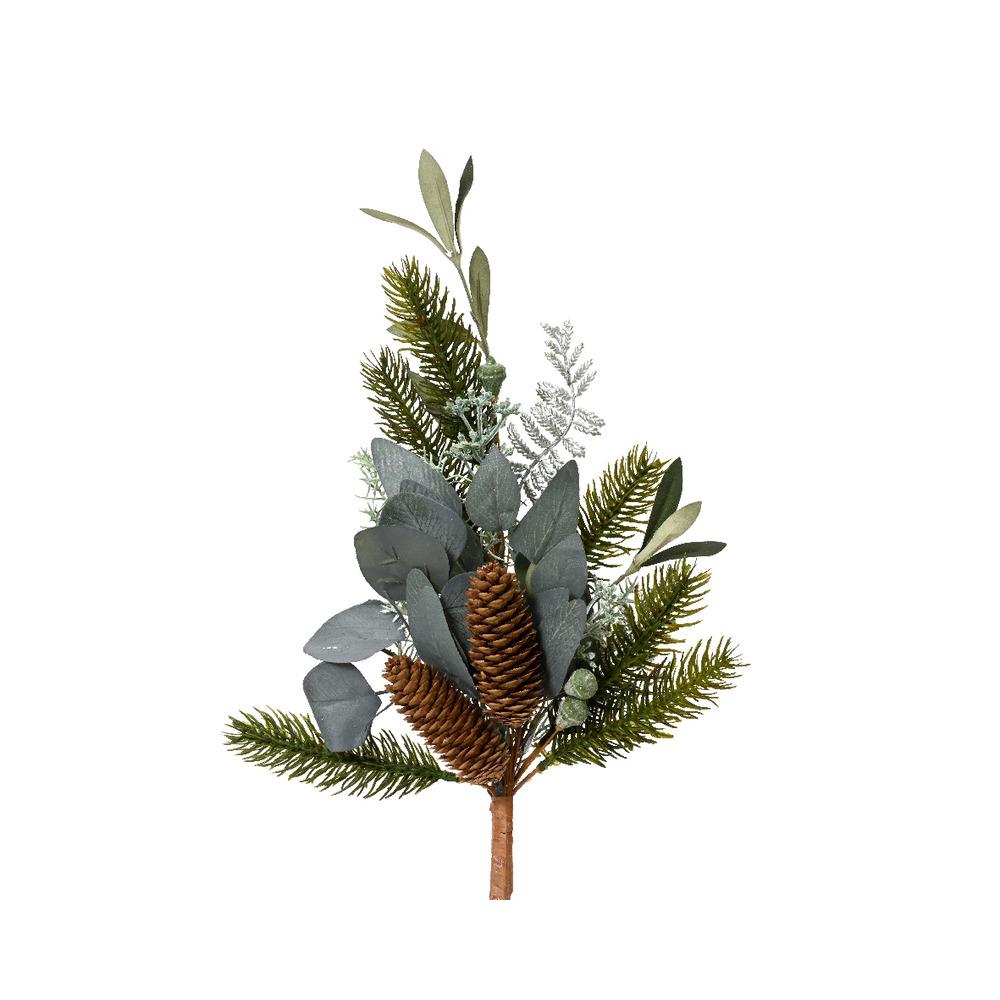 Everlands Modern Spray with Silver Leaves and Pinecones 50cm