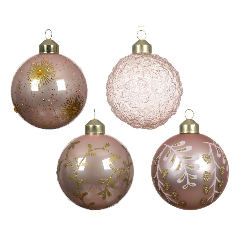 Decoris Glass Bauble with Glitter 8cm - 4 Assorted