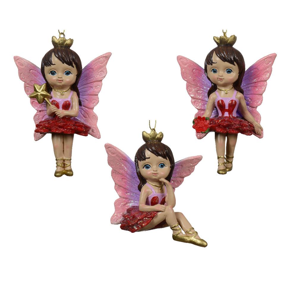 Decoris Hanging Polyresin Fairy with Butterfly Wing and Crown - 3 Assorted