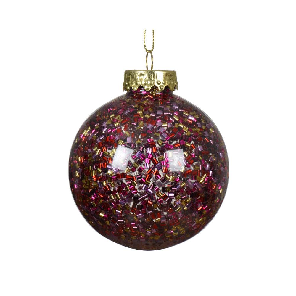 Decoris Shatterproof Bauble with Inserted Glitter 8cm - Dark Purple