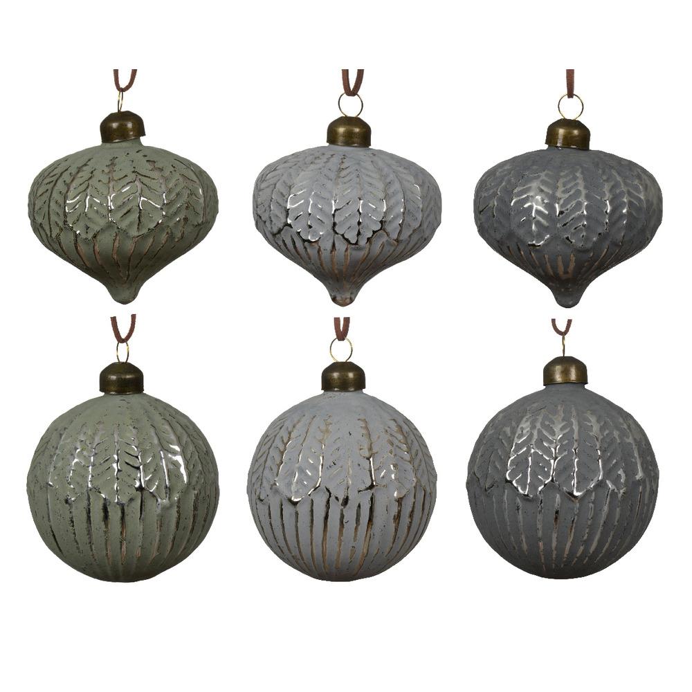 Decoris Glass Bauble with Antique Finish 8cm - 6 Assorted