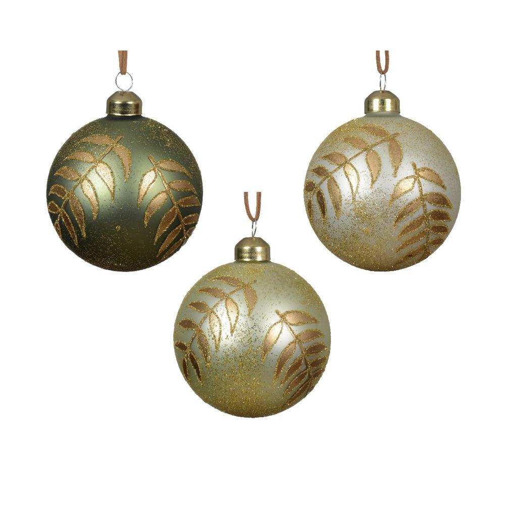 Decoris Glass Bauble with Golden Leaves 8cm - 3 Assorted Colours