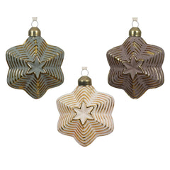 Decoris Glass Star Bauble with Antique Finish 8cm - 3 Assorted Colours