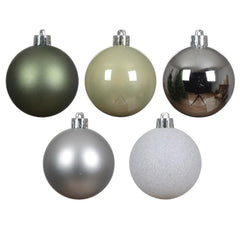 Decoris Shatterproof Bauble Box of 30 Pieces 6cm - White, Silver and Rosemary Green