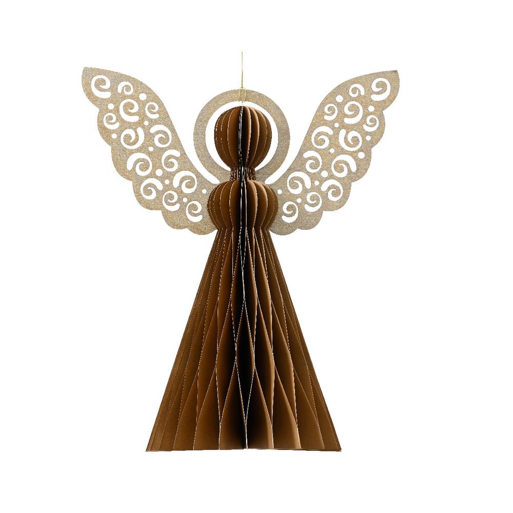 Decoris Hanging Paper Foldable Angel with Magnetic Closure 40cm - Brown