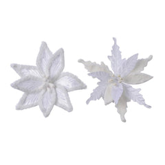 Decoris Clip-On Polyester Velvet Poinsettia with Artificial Fur 30cm - 2 Assorted