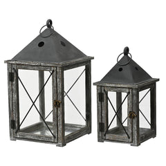 Decoris Firwood White Wash Lantern 46cm - Dark Grey