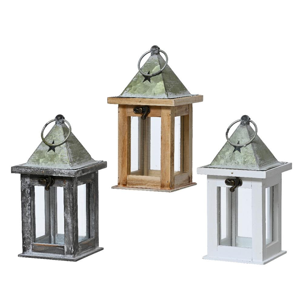 Decoris Firwood White Wash Lantern 21cm - 3 Assorted Colours