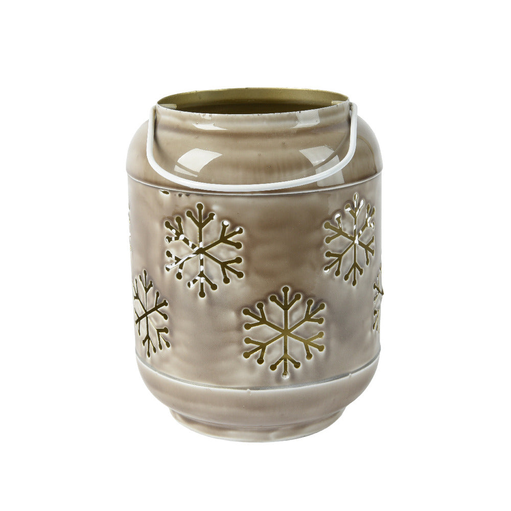 Decoris Iron Lantern with Cut-Out Snowflakes 30cm - Grey