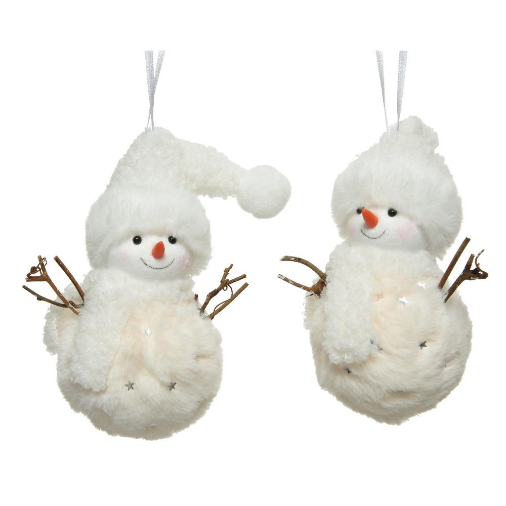 Decoris Hanging Polyester Snowman with Faux Fur 13cm - 2 Assorted