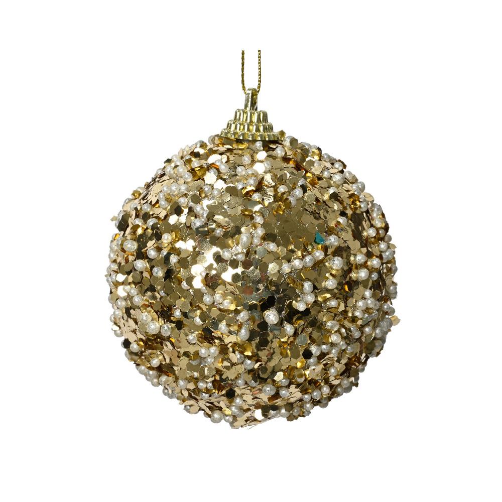 Decoris Foam Bauble with Beads and Sequins 8cm - Light Gold