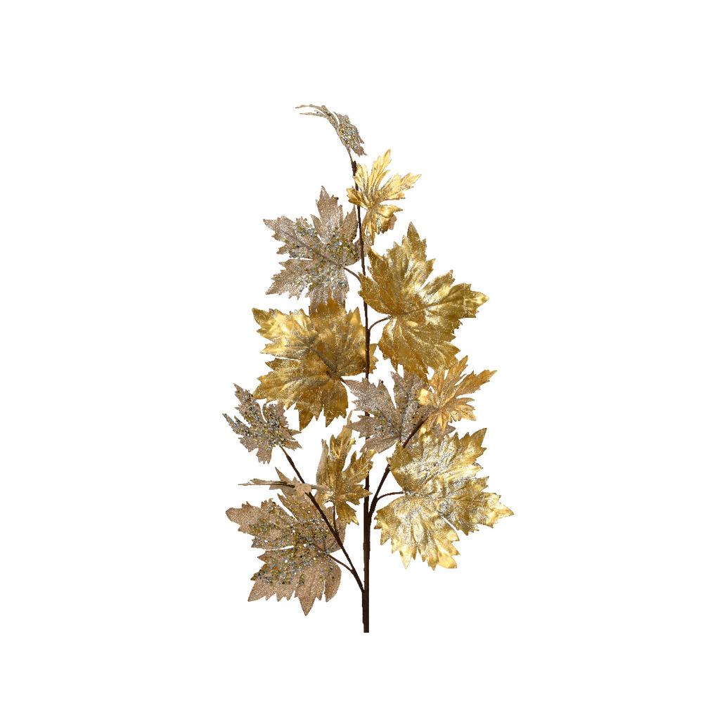 Everlands Polyester Spray Maple on Stem with Glitter 90cm - Gold