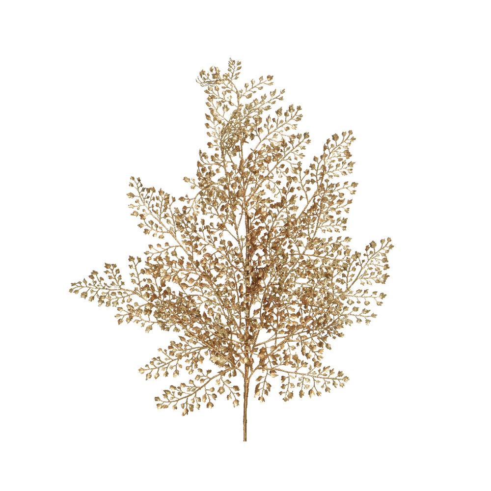 Everlands Spray Leaves on Stem with Glitter 68cm - Gold