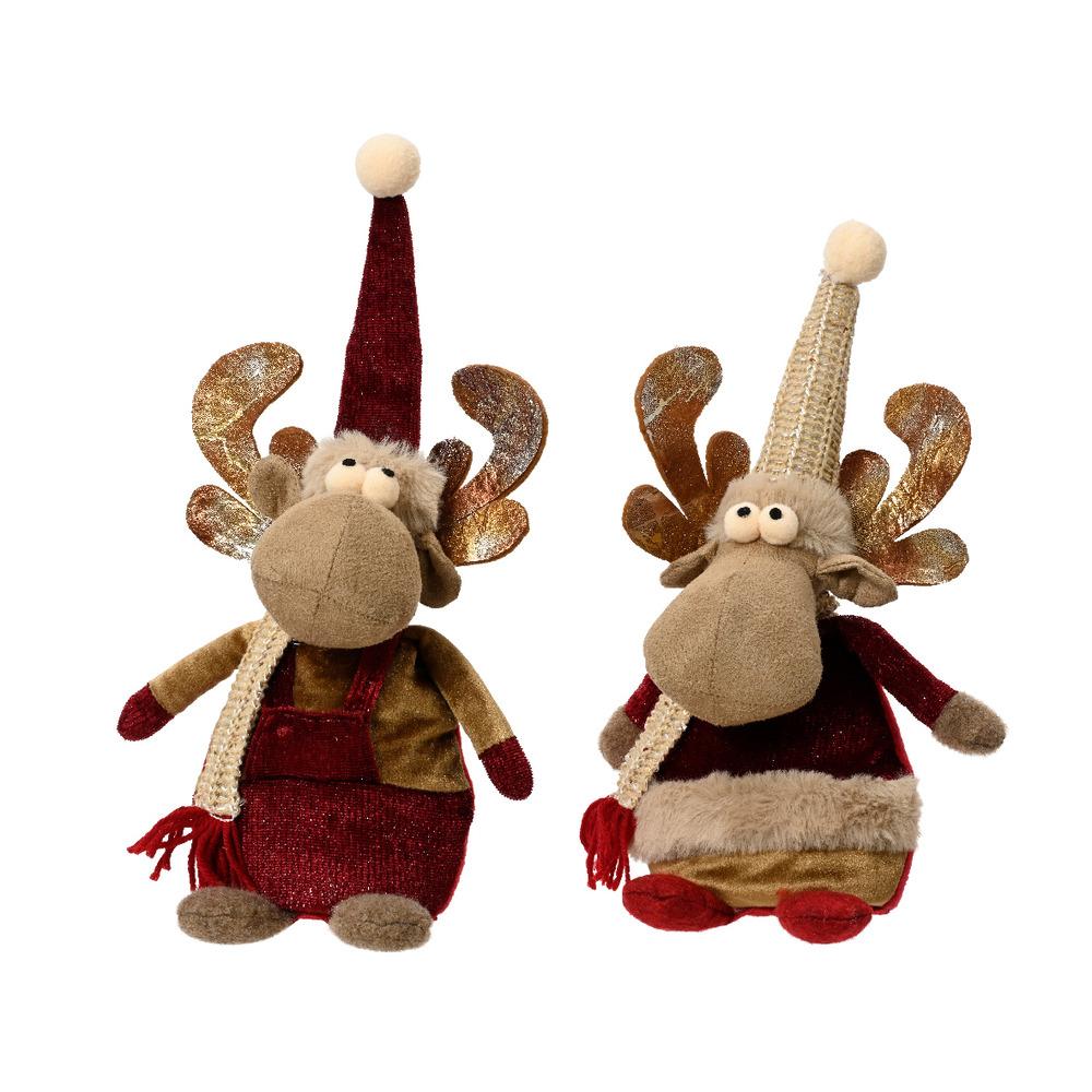 Decoris Polyester Deer 30cm - 2 Assorted Dark Red