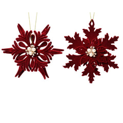 Decoris Hanging Plastic Snowflake with Velvet 12cm - 2 Assorted